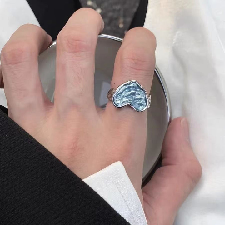 Silver Ring with Blue Heart-Shaped Stone