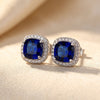 Silver Sapphire Halo Stud Earrings