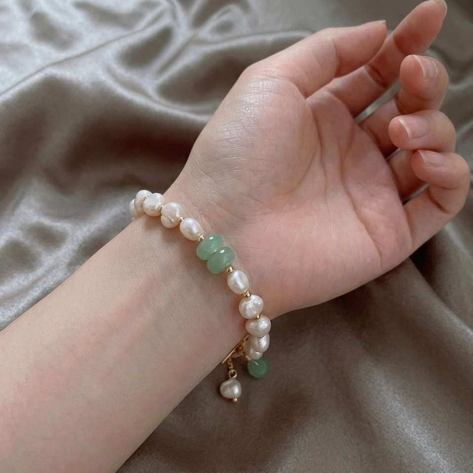 Pearl and Green Stone Toggle Bracelet