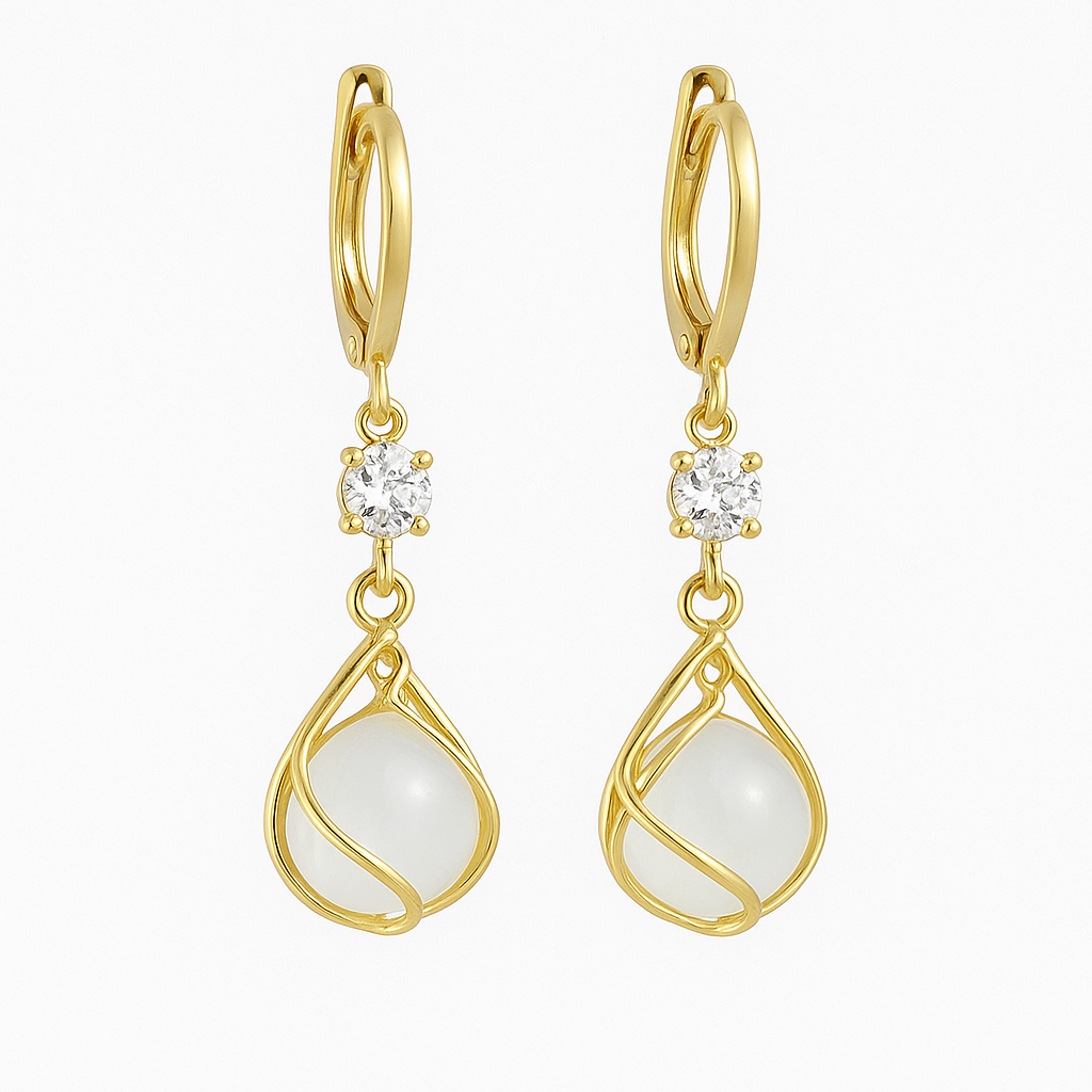 White Gold Drop Earrings with White Opal for Women VIP