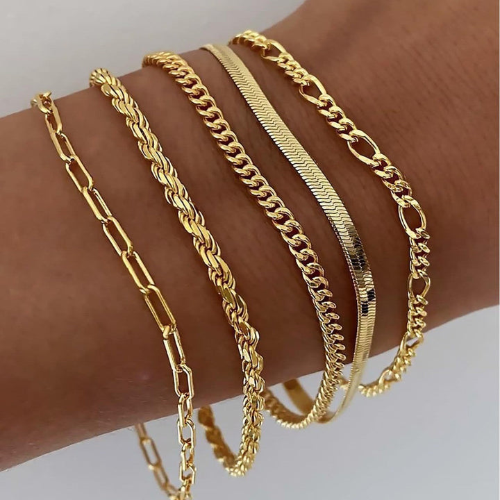 Gold Layered Chain Bracelet Set