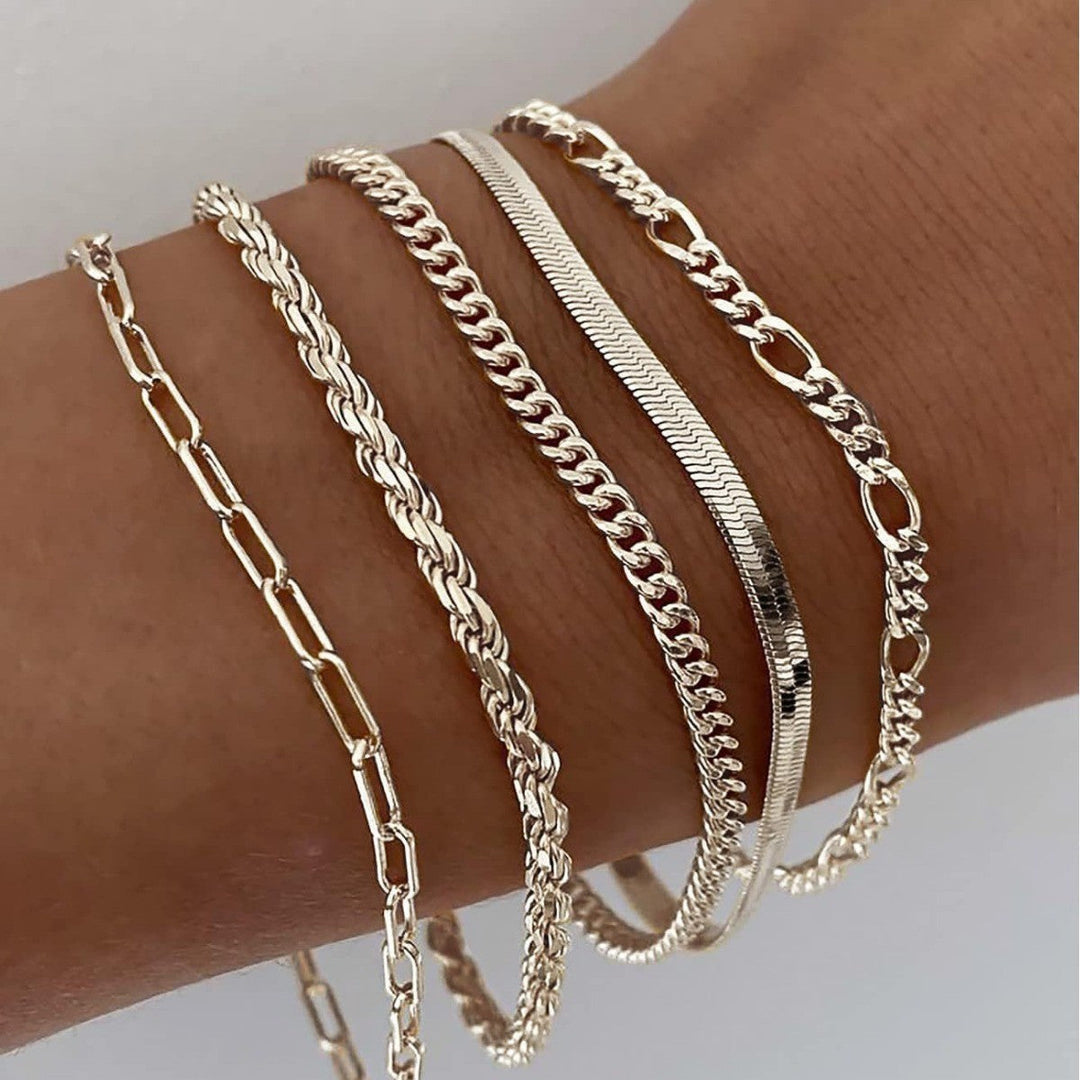 Gold Layered Chain Bracelet Set
