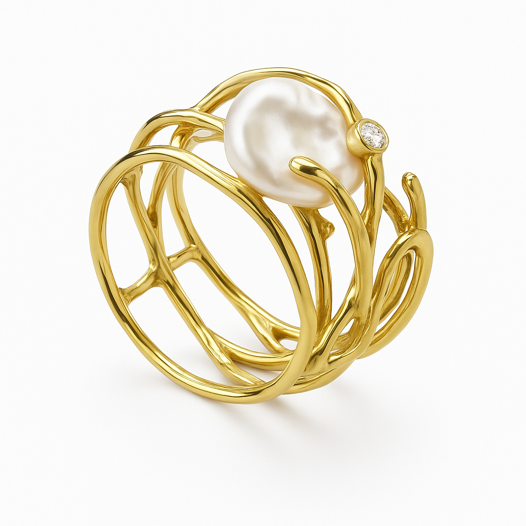 Delicate Vintage Gold Ring for Women with Pearls VIP