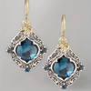 Vintage Gold and Silver Earrings with Blue Crystals