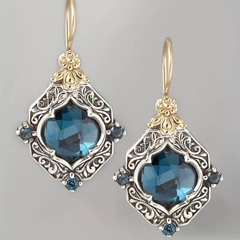 Vintage Gold and Silver Earrings with Blue Crystals VIP