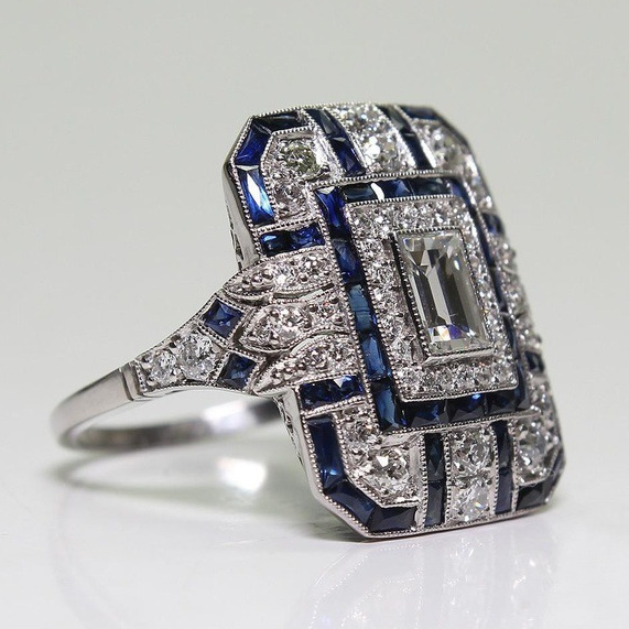 Vintage Blue Silver Ring for Women VIP