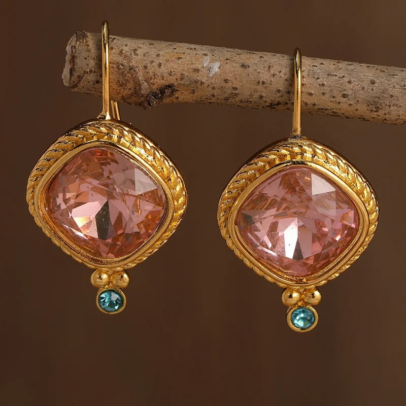 Vintage Pink Crystal Drop Earring