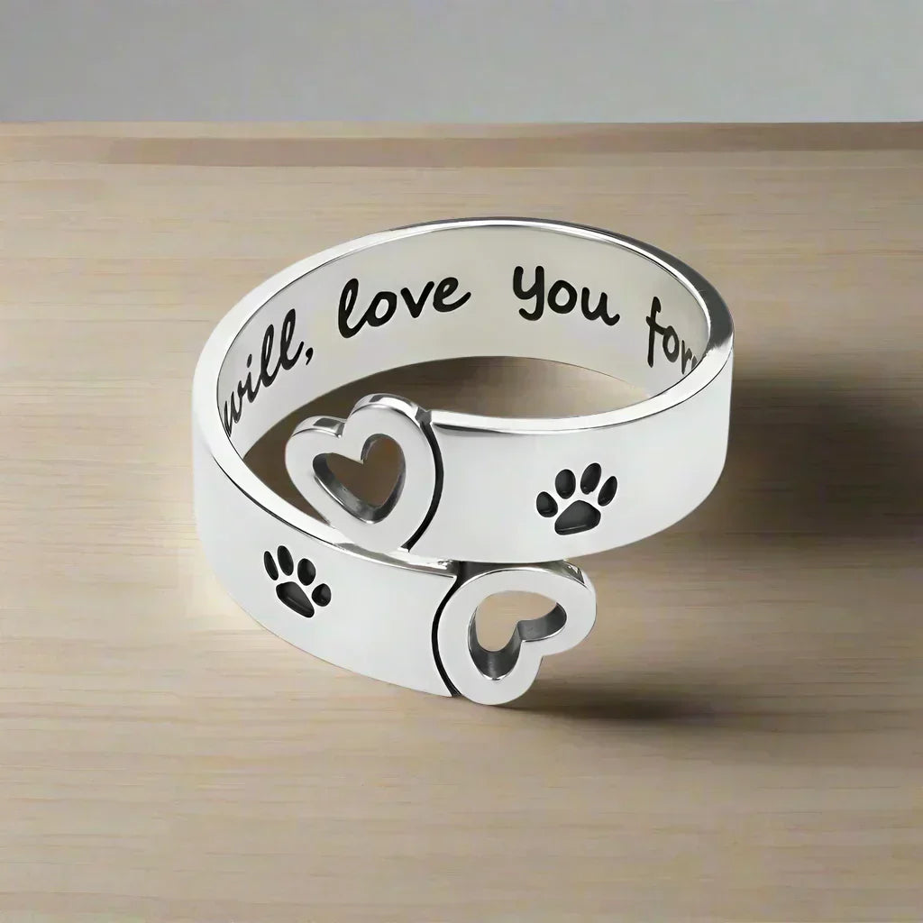 Adjustable Ring with Paw and Heart VIP