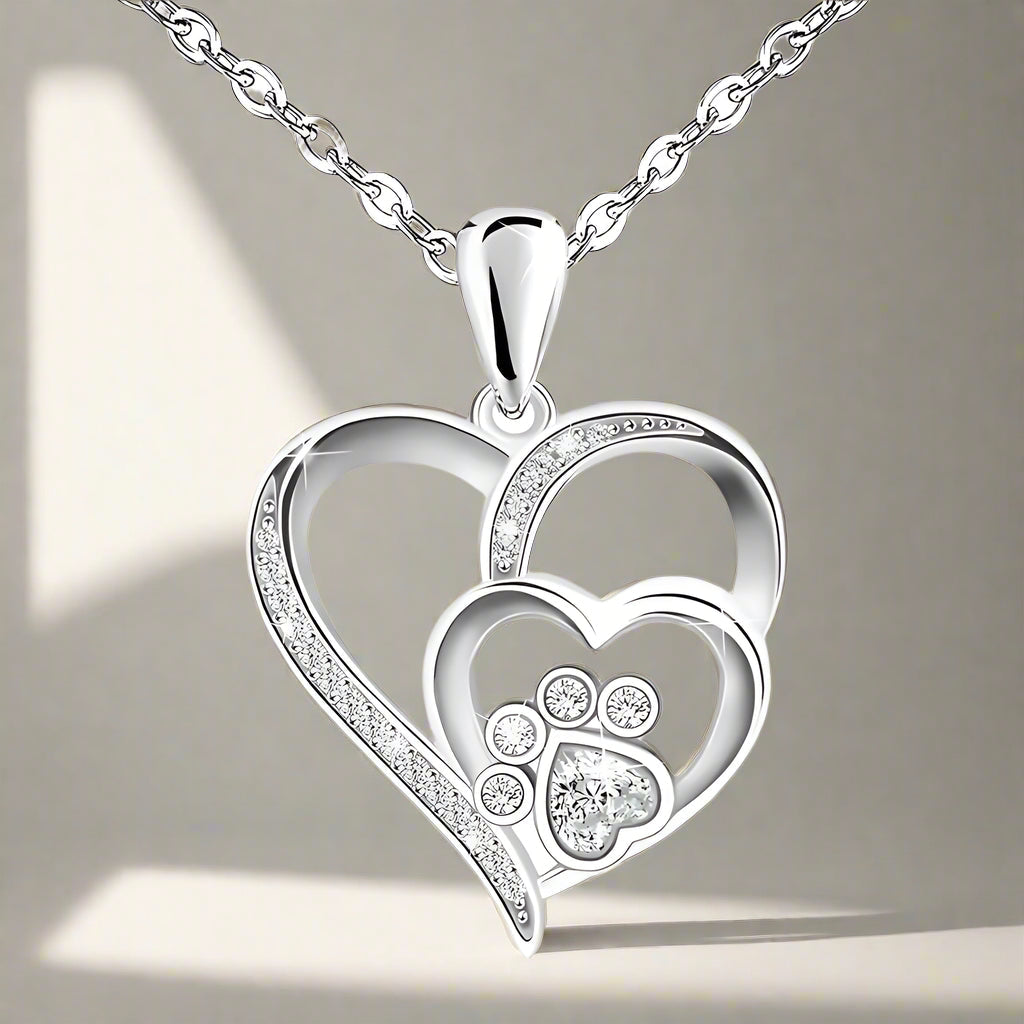 Silver Paw & Heart Necklace