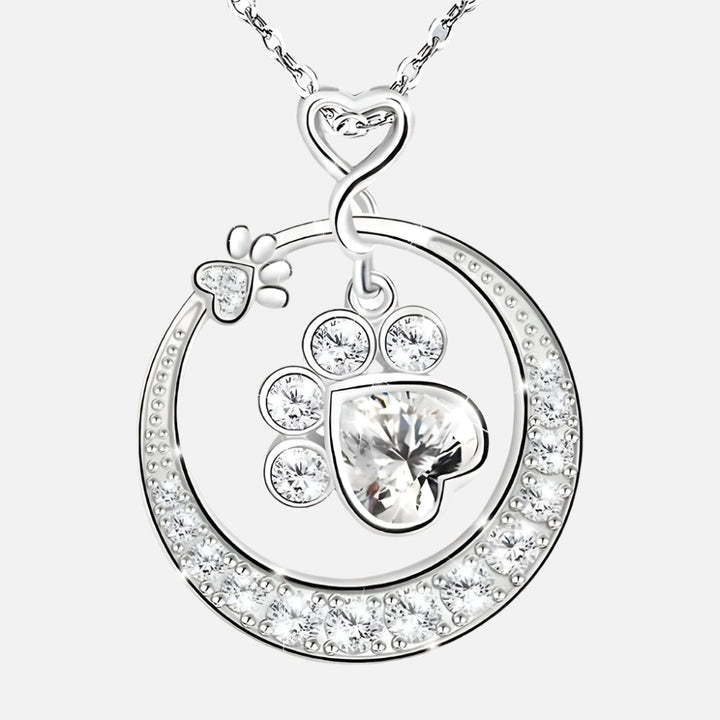 Silver Paw Necklace with Zirconia