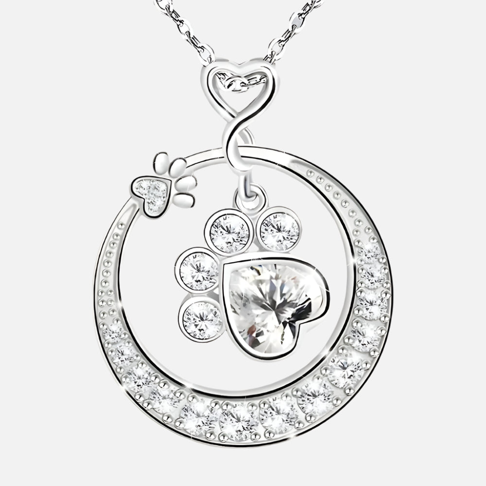 Silver Paw Necklace with Zirconia
