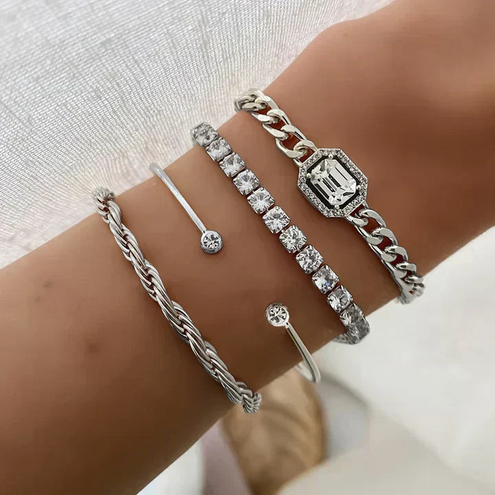 Gold Crystal Stacked Bracelet Set
